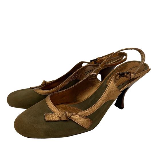 Enzo Angiolini Olive Green & Gold Eatashiro Slingback Heels Size 7.5 - Picture 7 of 11